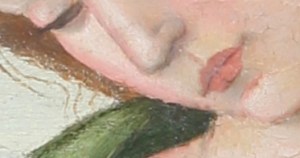 Damaged Madonna and Child detail after retouching