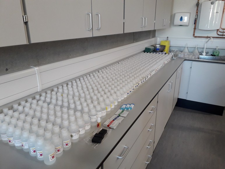 Bottles of Modular Cleaning solutions. E Jowett Conservation